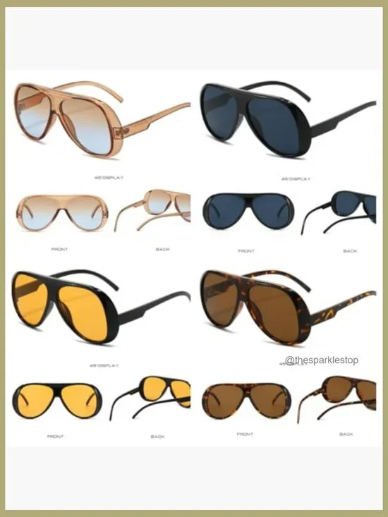 Oversized Aviator Sunglasses, Square Frame, UV 400 Protection, Plastic - Picture 2 of 7